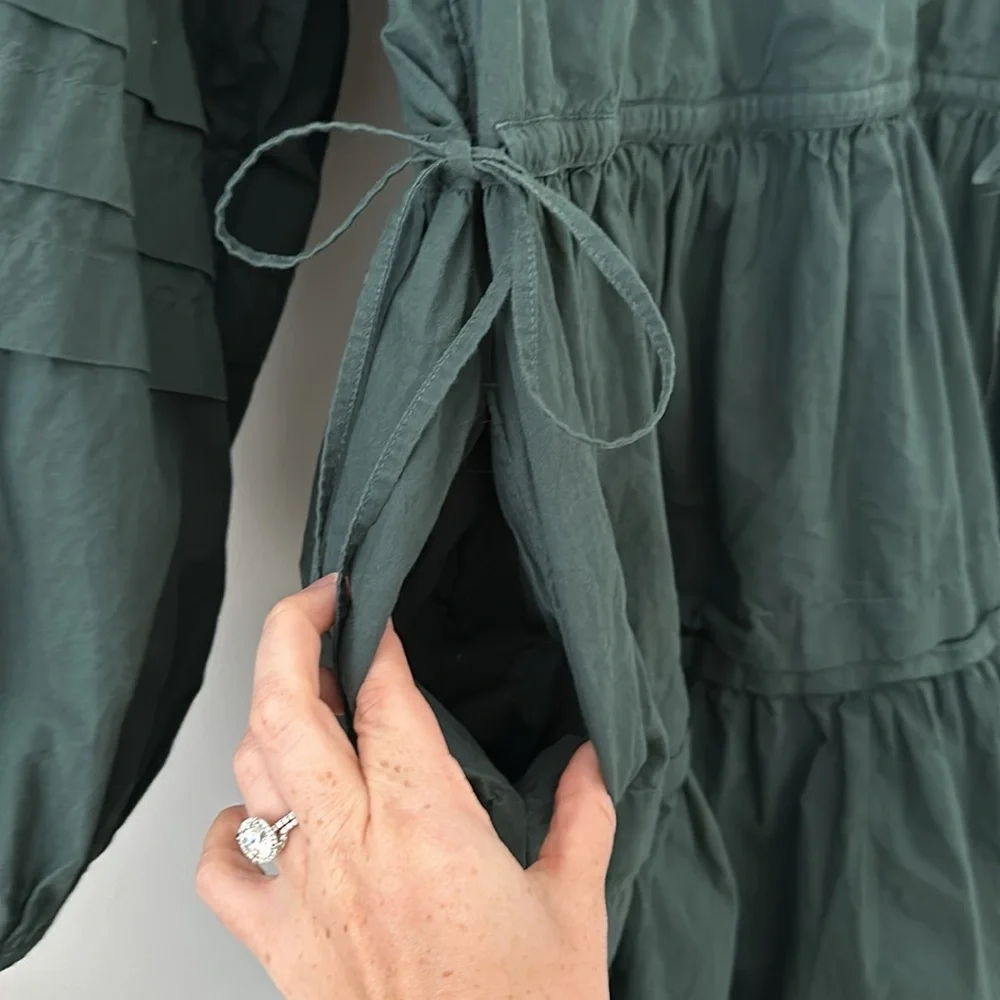Madewell Long Sleeve Mini Dress Poplin Cotton Wrap Green Casual Quiet Luxury - Picture 11 of 13